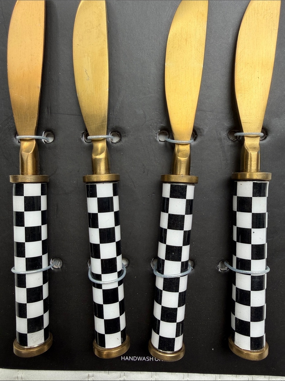 Tahari Home Black & White Checkerboard Butter Spreaders - Set of 4 - Picture 3 of 6
